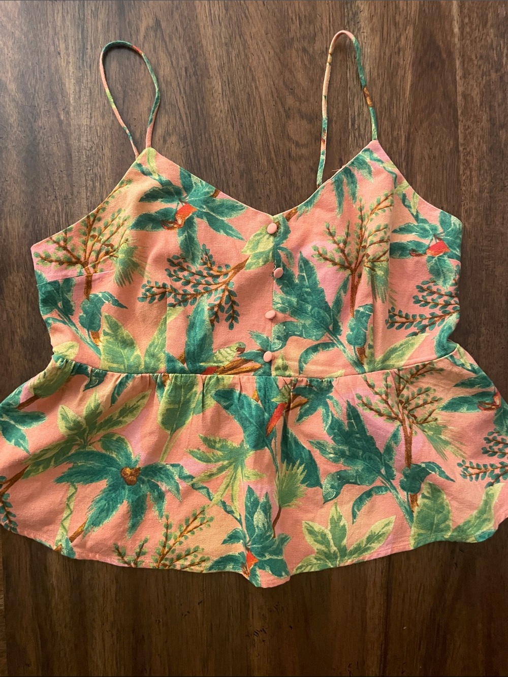 Peach Tropical Print Spaghetti-Strap Crop Top